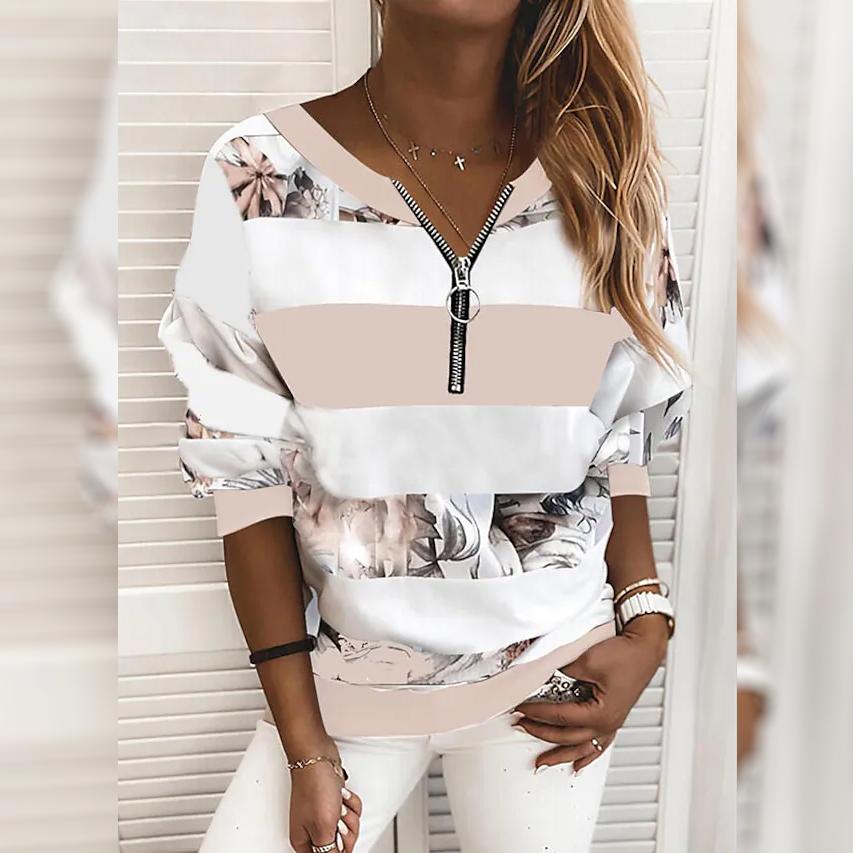 Women's Blouse Shirt Striped Color Block Long Sleeve Print V Neck Tops